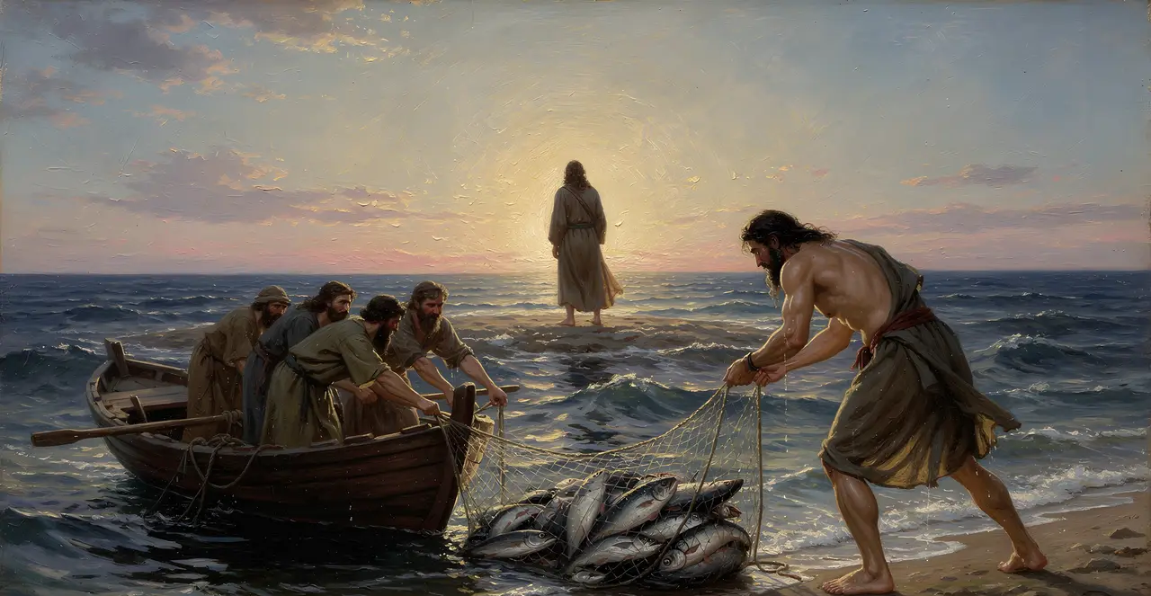John 21:6-8 — John, oil painting · TruthPrints
