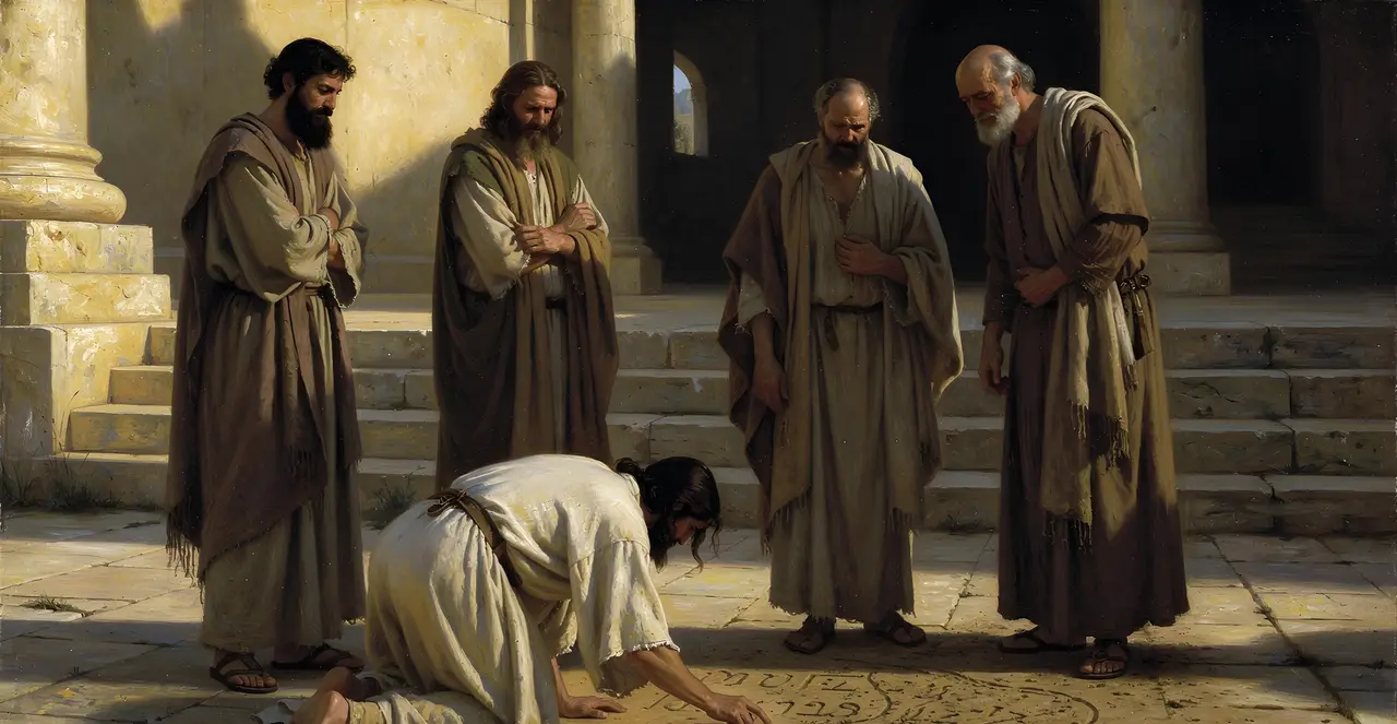 John 8:1-6 — John, oil painting · TruthPrints