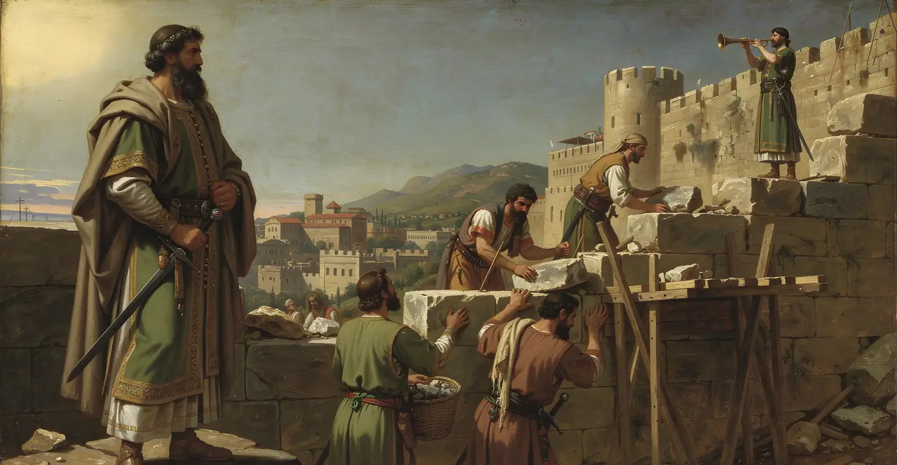 Nehemiah 4:18-21 — Nehemiah, oil painting · TruthPrints